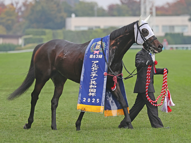 ミステリーウェイがアルゼンチン共和国杯(G2)を鮮やかに逃げ切って勝利!